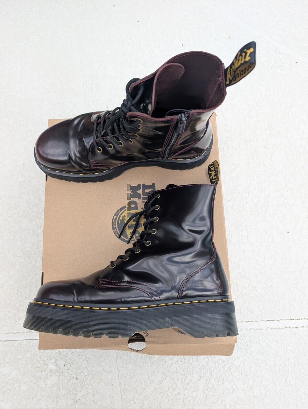 Dr. Martens Vegan Jadon Platform Boots Cherry Red Oxford Rub Off Mens Size 12 M